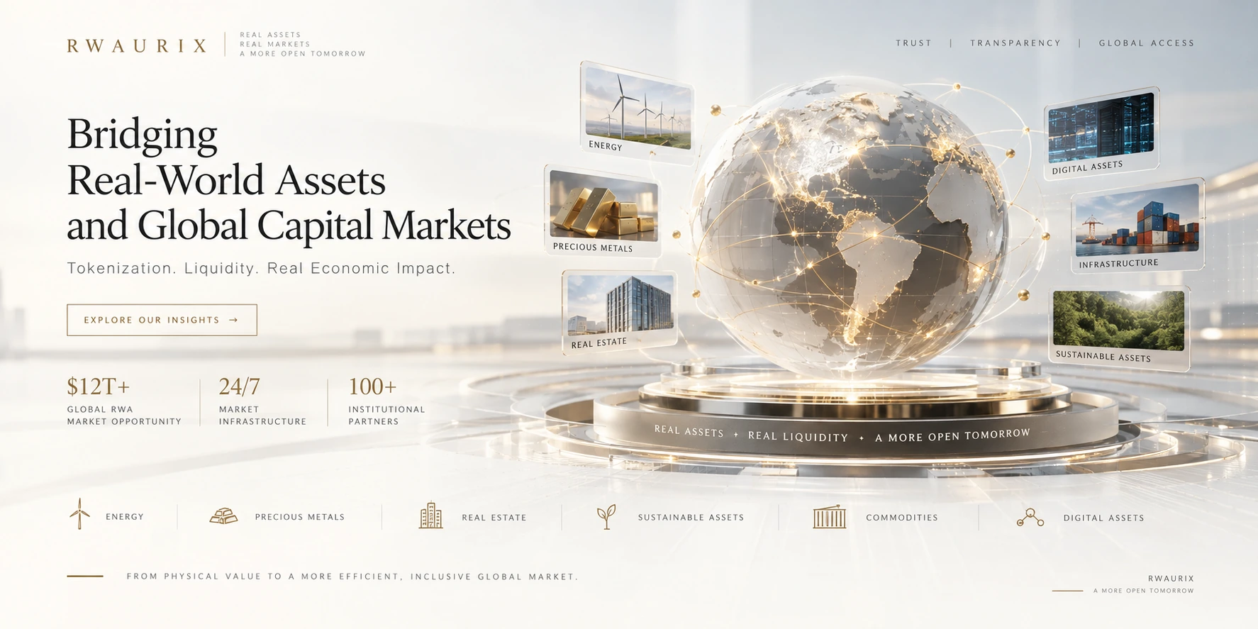 RWAurix institutional real-world assets network connecting energy, precious metals, real estate, sustainable assets, commodities and digital assets across global capital markets